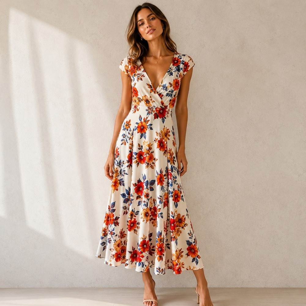 Reformation Baden Floral Midi Dress V Neck Cap Sleeve Wedding Guest Size 6 NWT